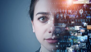 AI with a human face, loaded with information.