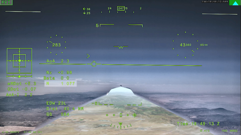 X-59's flight display reads Mach 1.077 (highlighted) as the low-boom testbed goes supersonic for the first time