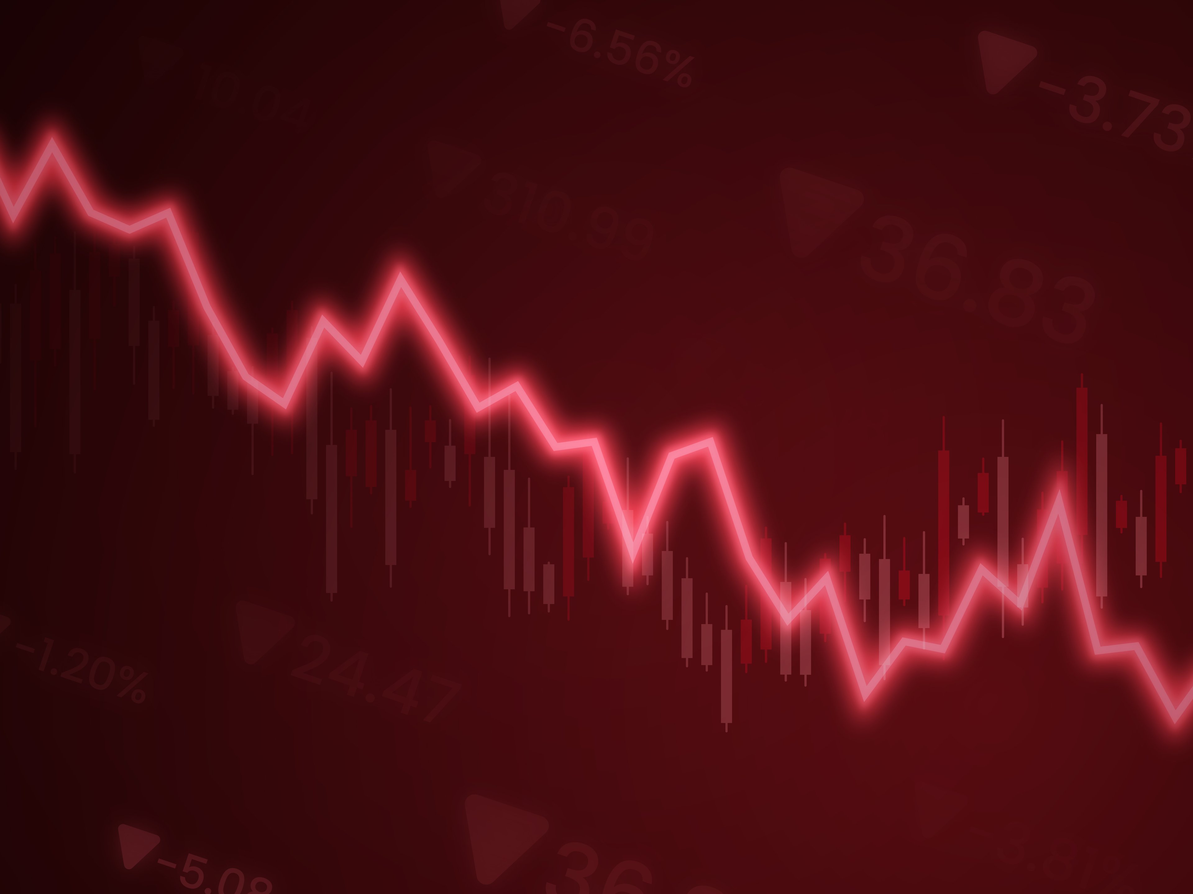 A chart showing a stock price declining.