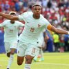 France forward Kylian Mbappe celebrates scoring his team's first goal during the World Cup quarterfinal against Morocco in Foxborough, Mass. on Thursday.