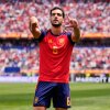 Spain's Mikel Merino (6) celebrates scoring their second goal during the World Cup quarterfinal soccer match between Spain and Belgium in Inglewood, Calif., near Los Angeles, Friday, July 10, 2026.