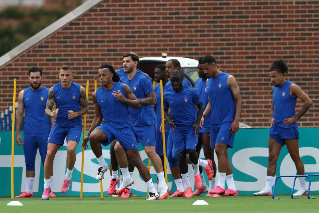 The French team holds a training session on Monday in University Park, Texas a day before the World Cup semifinal match between France and Spain.