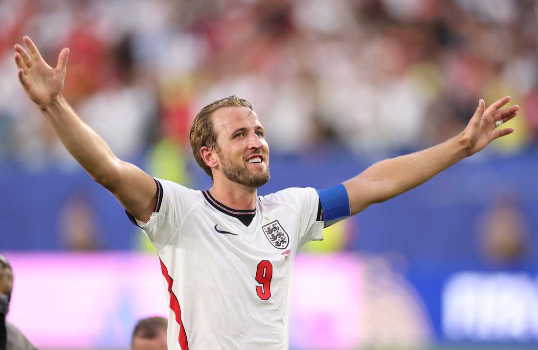 England striker Harry Kane celebrates following the World Cup quarterfinal match against Norway on July 11, 2026 in Miami Gardens, Fla.