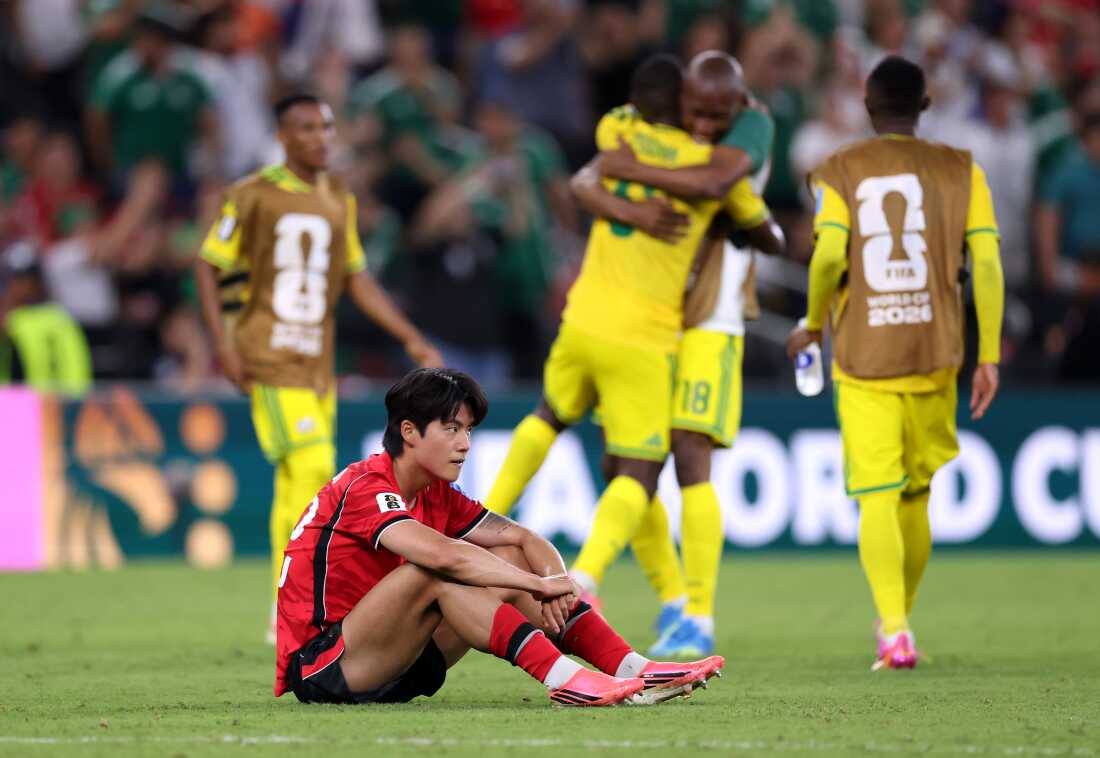 Seol Young-woo (#22) of South Korea reacts after his team's 0-1 loss to South Africa at the 2026 World Cup on June 2 in Guadalupe, Mexico.