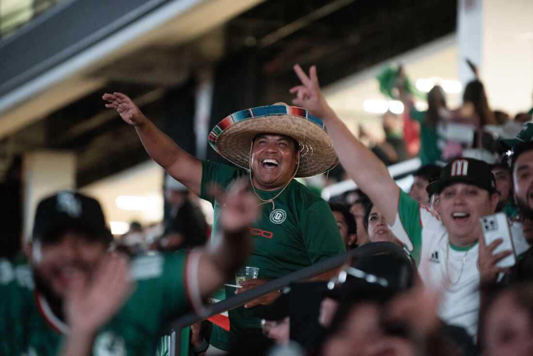 Mexico fans cheer their team during the Tuesday, June 30 game against Ecuador at a watch party hosted by Frontwave Arena in Oceanside, Calif.