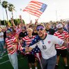 Fans react during a watch party for the World Cup Round of 32 soccer match between the United States and Bosnia in Carson, Calif. on July 1, 2026.