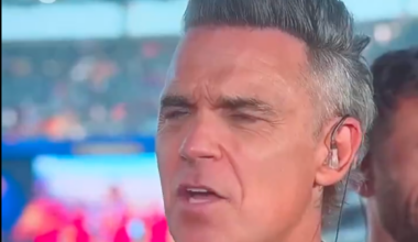 Robbie Williams addresses World Cup final TV incident after white object falls from mouth