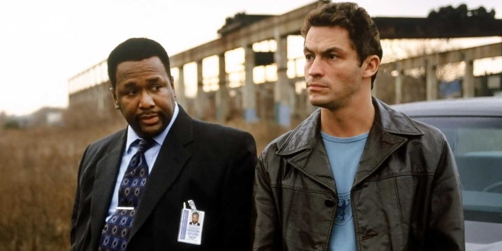 Wendell Pierce as Bunk Moreland and Dominic West as Jimmy McNulty in an episode of The Wire.
