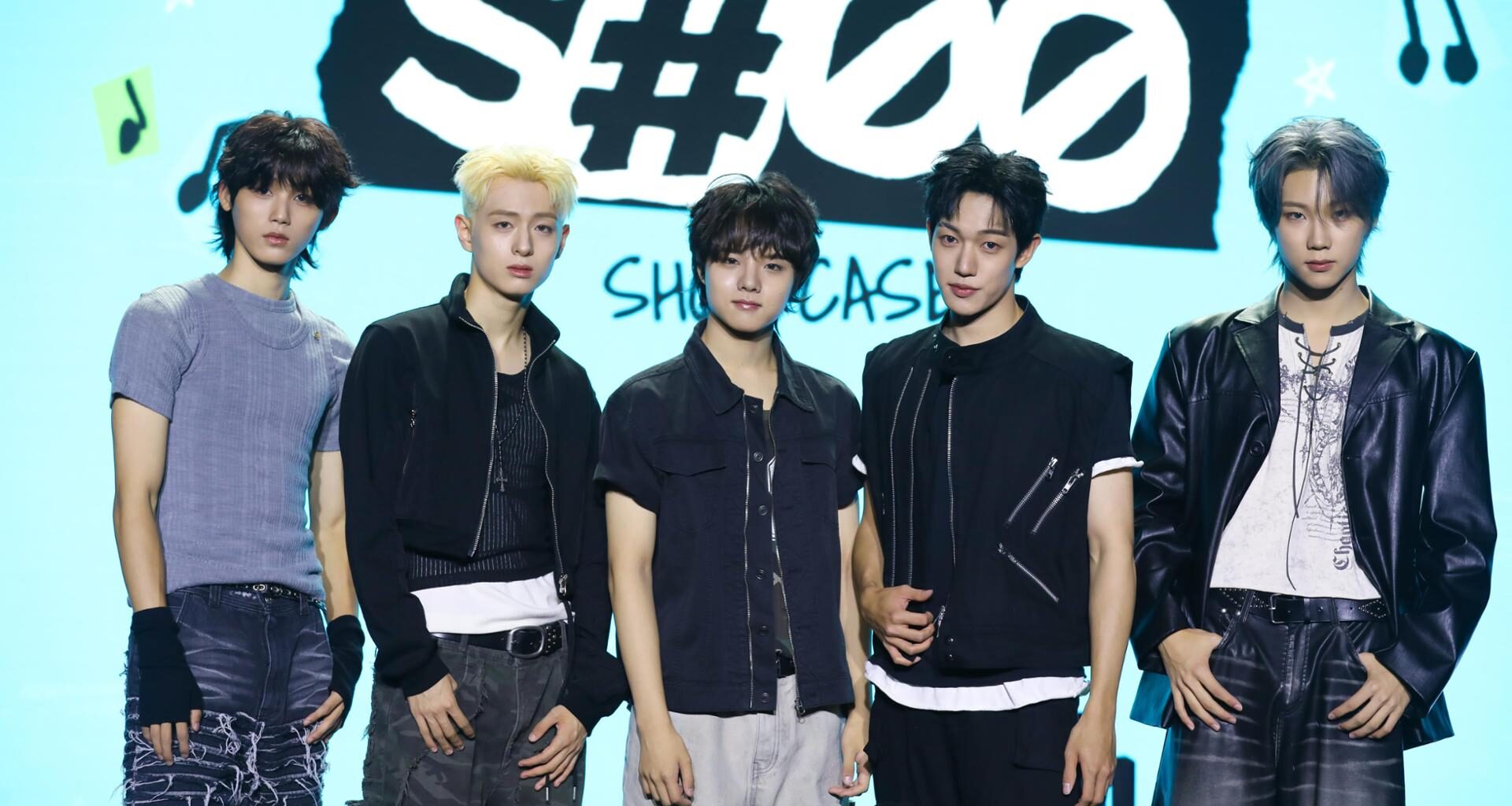 From left, members of K-pop boy band The Wind Choi Han-bin, Jang Hyoun-joon, An Chan-won, Thanatorn and Park Hayuchan pose during a press event at Ilchi Art Hall in Seoul