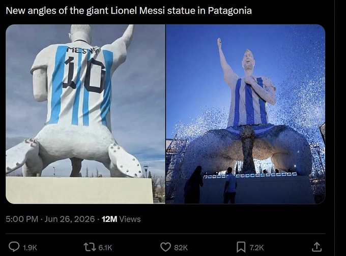 The statue of Messi has been criticized for its inappropriate design looking from a certain angle. Photo by X/@PicturesFoIder