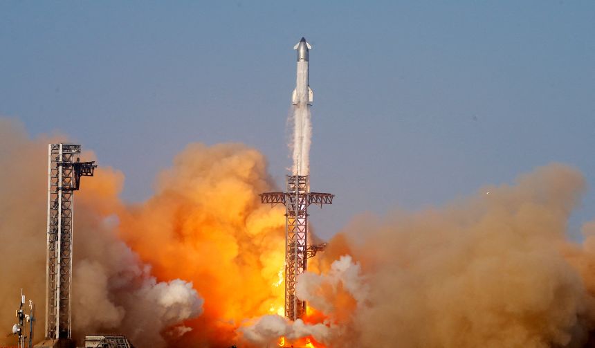 SpaceX's next-generation Starship spacecraft during a test at the company's launchpad in Starbase, Texas, in 2025.