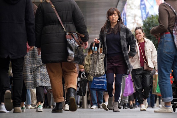 Photo of people walking around Melbourne City centre on Sunday 11 July 2021.