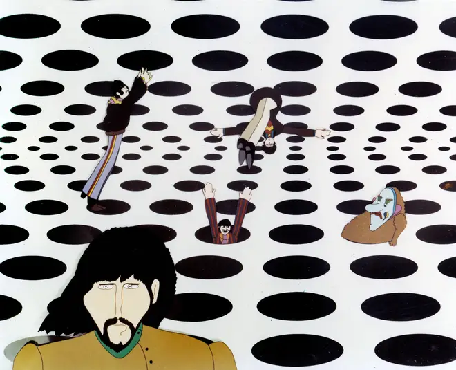 The Beatles come a cropper in the Sea Of Holes; from the Yellow Submarine film