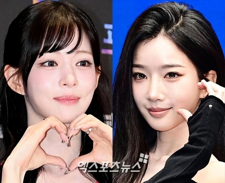 Lee Chae-young of fromis_9 , left, and Kim Yoo-yeon of tripleS