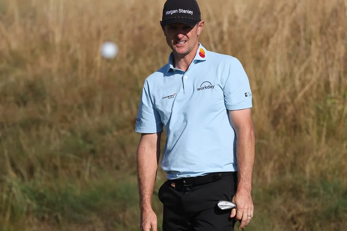 Jul 14, 2026; Southport, England; Justin Rose chips onto the third green during a practice round for The Open Championship golf tournament at Royal Birkdale. Mandatory Credit: Bill Streicher-Imagn Images