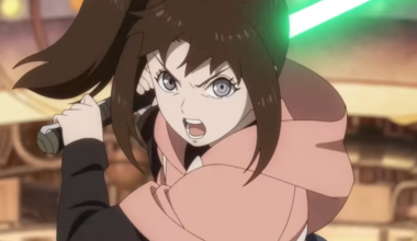 an anime cartoon character holding a lightsaber