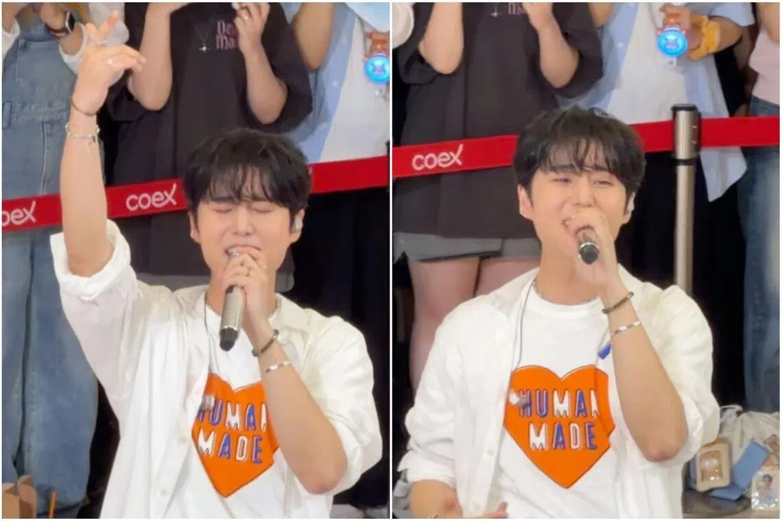 Day6’s Young K performing Shut The Door, the lead track from his second LP, Youngest, in a surprise performance at Coex Mall in Seoul on July 26.