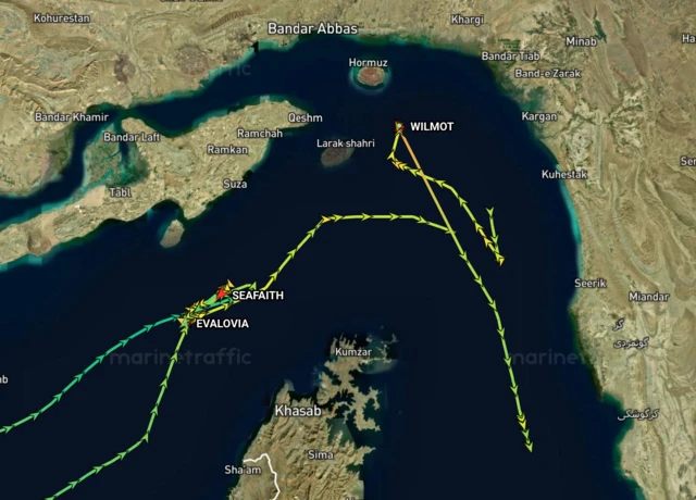 Vessels alter course after Iran government’s Persian Gulf Strait Authority said transit through the strait isn’t possible