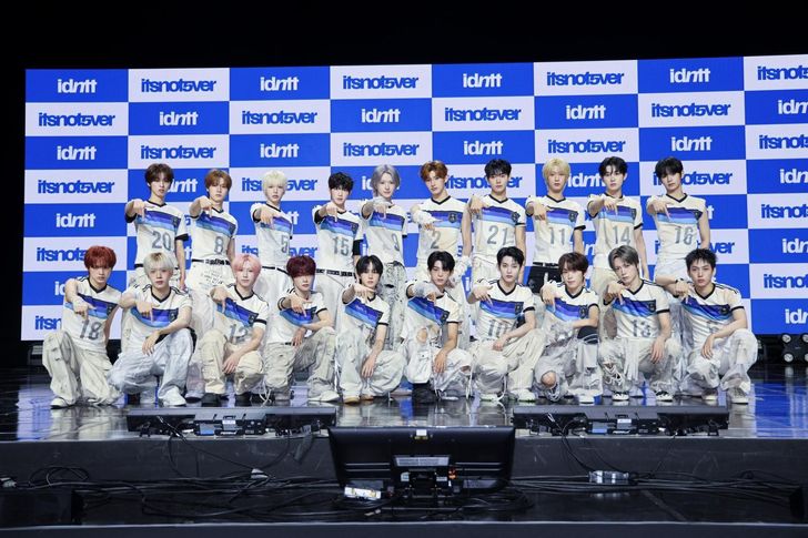 Members of K-pop boy band idntt pose during a media showcase at BlueSquare Theater in Seoul's Yongsan District, Monday. Courtesy of Modhaus