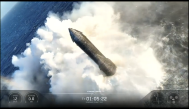A SpaceX Starship vehicle floats in the Indian Ocean after Flight 13 splashdown