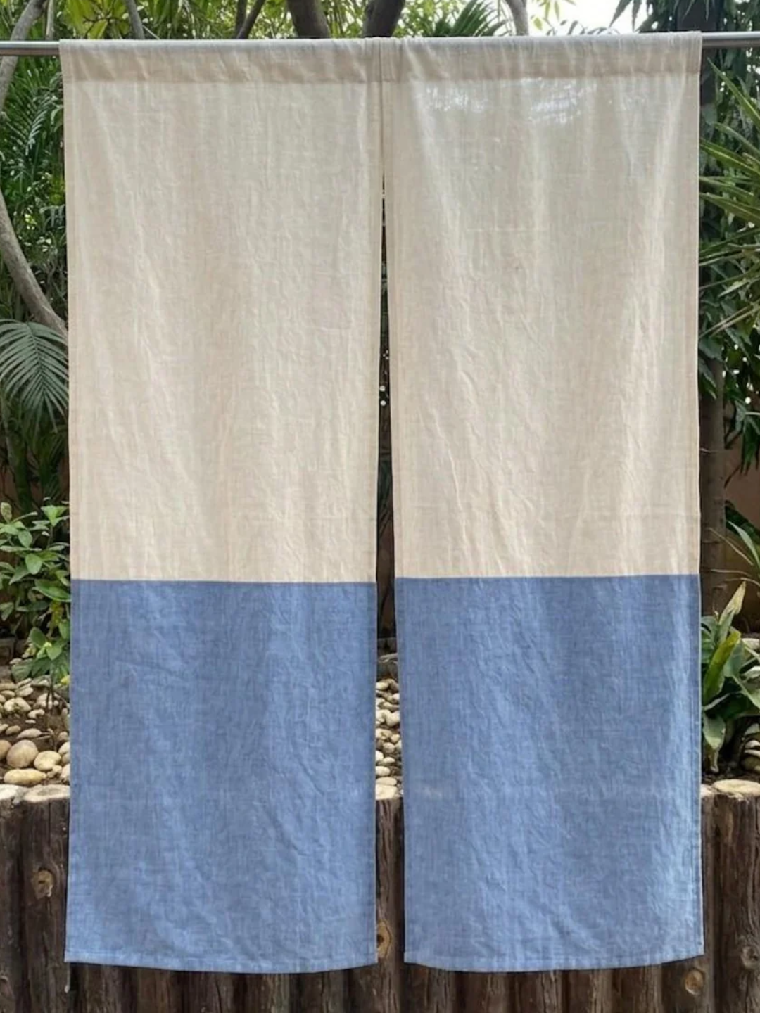 A two-toned blue and white noren from Etsy