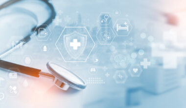 Medical technology healthcare and medicine concept. online health network, Medical stethoscope with medical technology icons, healthcare and medicine, hospital background, Insurance