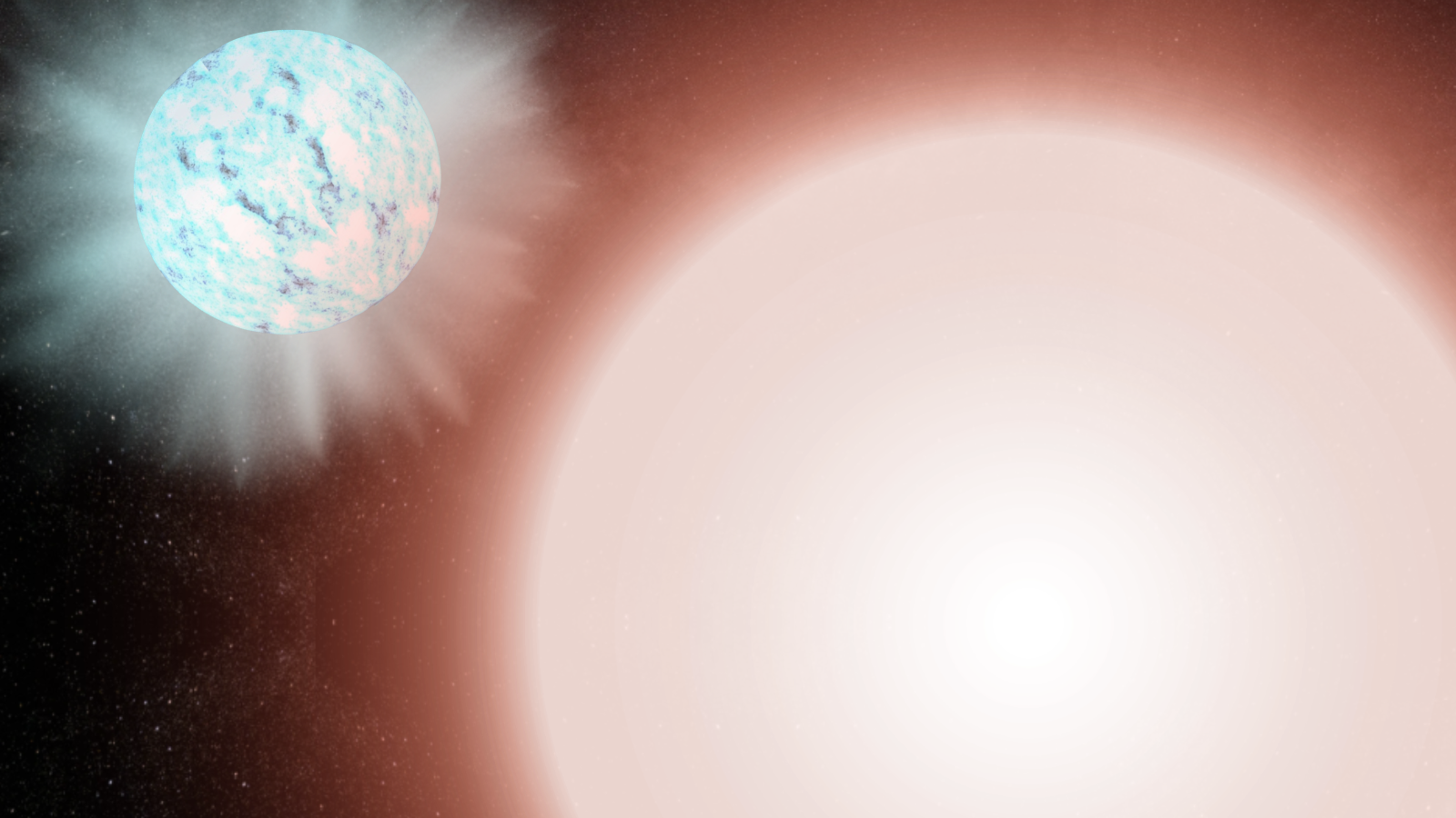 An illustration of a reddish white star in the foreground and a blue star in the background.