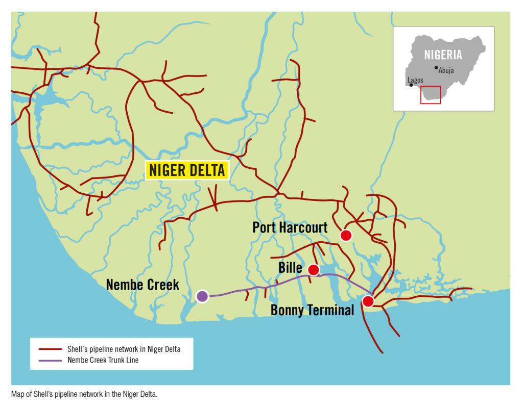 Map of Niger Delta with Shell's pipeline network