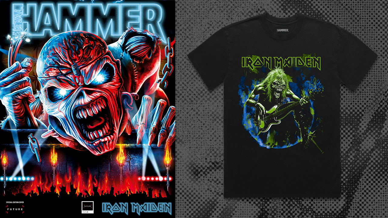 An Iron Maiden glowing Eddie shirt and magazine