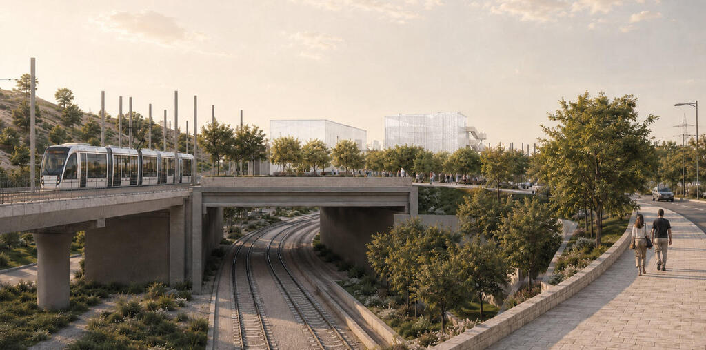 Jerusalem Light Rail Maintenance Center, designed by Auerbach Halevy (Illustration: Auerbach Halevy Architects) מרכז תחזוקה של הרכבת קלה בירושלים, תכנון אורבך הלוי