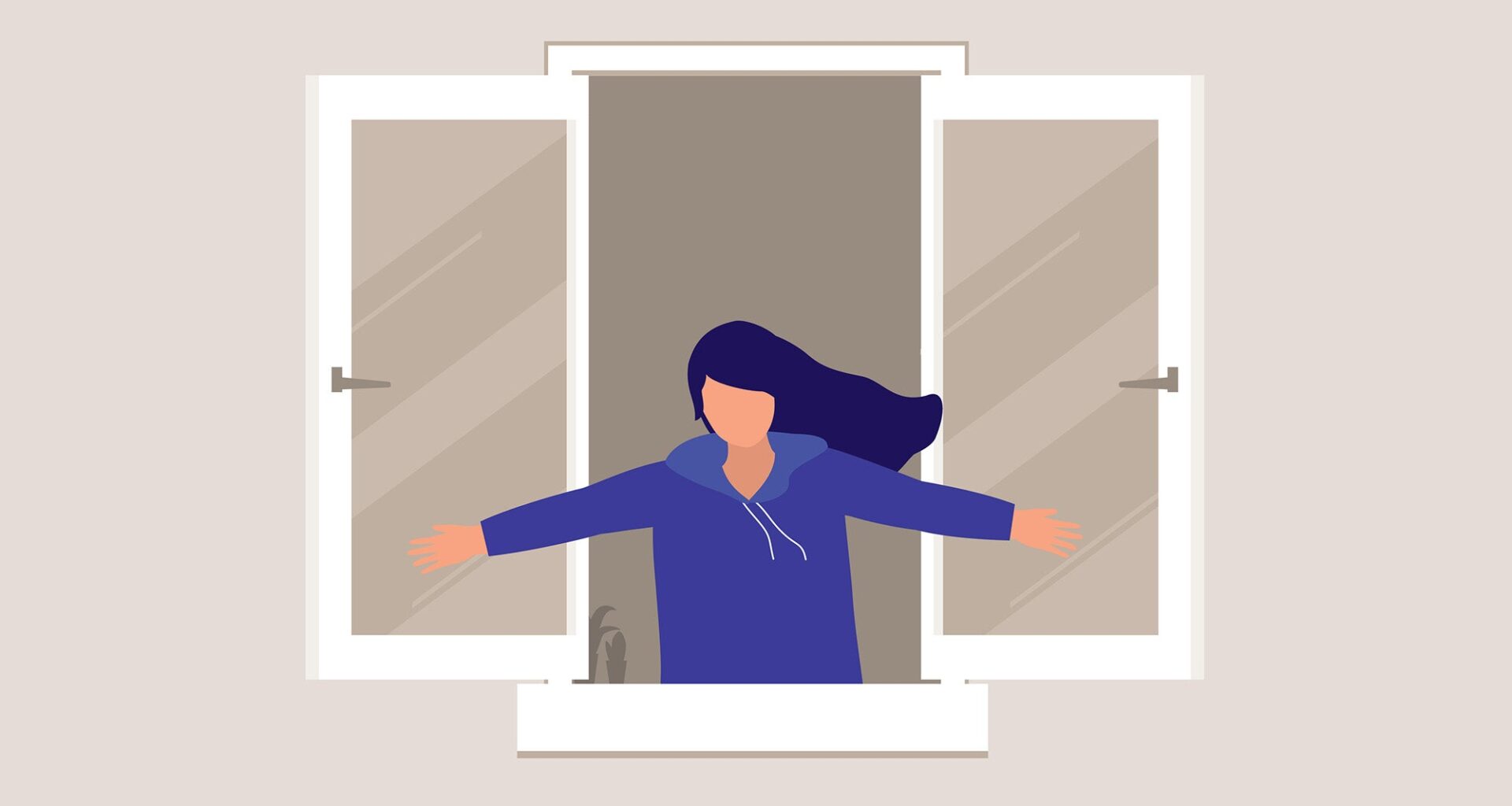 Woman opening window-illustration
