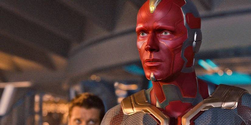 Paul Bettany as Vision looking intently off camera in Avengers: Age of Ultron 
