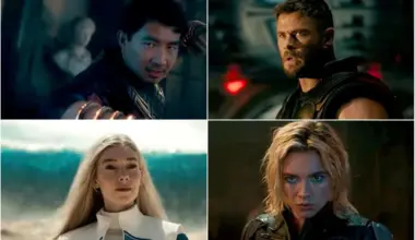 (Clockwise from top left) Shang-Chi, Thor, Mystique as Yelena Belova and Sue Storm appear in the trailer for Doomsday: Avengers.