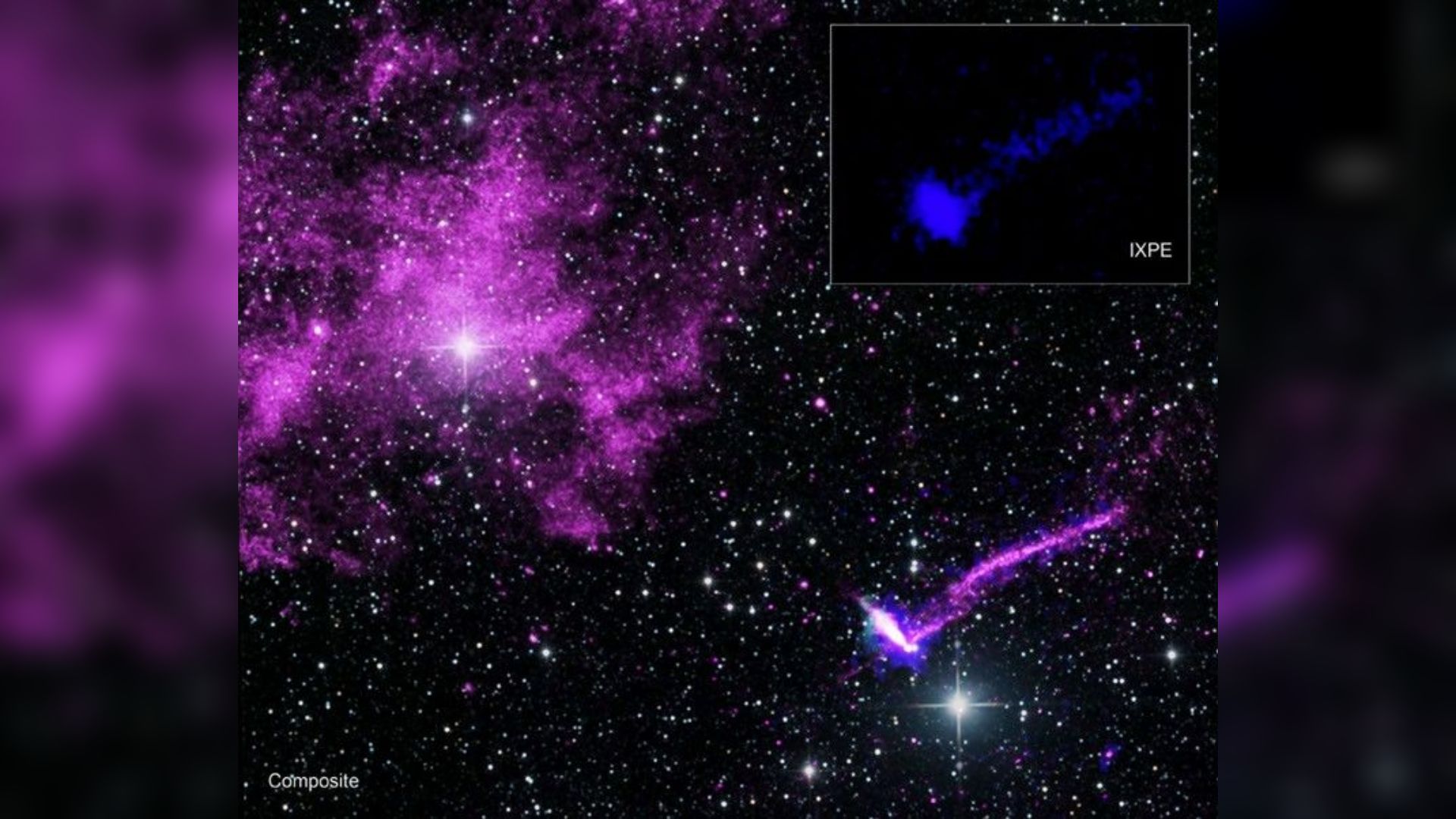 A full view of the composite IXPE helped construct. There's a purple version of the blue streak in IXPE's boxout that very much resembles the blue streak.