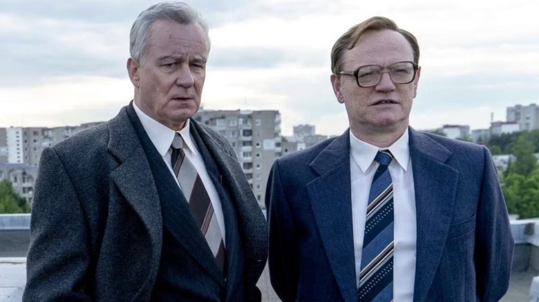 Stellan Skarsgård as Soviet Deputy Prime Minister Boris Shcherbina and Jared Harris as Valery Legasov in Chernobyl