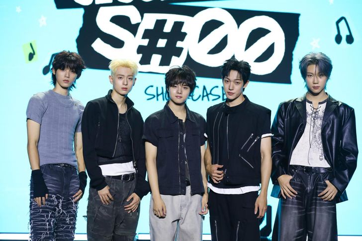 From left, members of K-pop boy band The Wind Choi Han-bin, Jang Hyoun-joon, An Chan-won, Thanatorn and Park Hayuchan pose during a press event at Ilchi Art Hall in Seoul's Gangnam District, Wednesday. Courtesy of PPangstar Entertainment