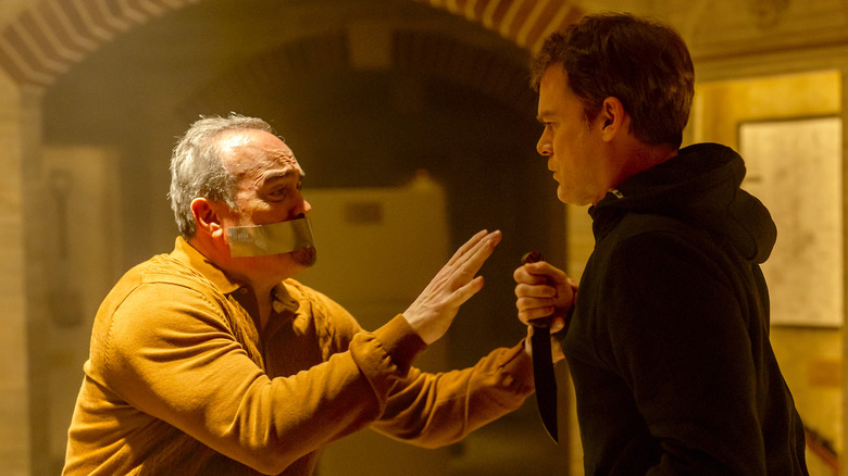 David Zayas as Angel Batista and Michael C. Hall as Dexter Morgan in Dexter: Resurrection