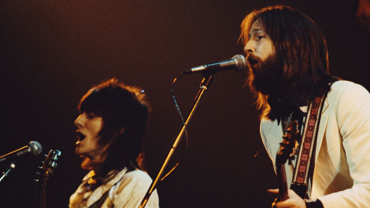 English guitarists Eric Clapton (right) and Ronnie Wood performing with an all-star line-up at the Rainbow Theatre in London, 13th January 1973.