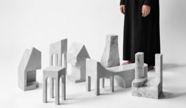 solid carrara marble sculpts abstract house-like objects