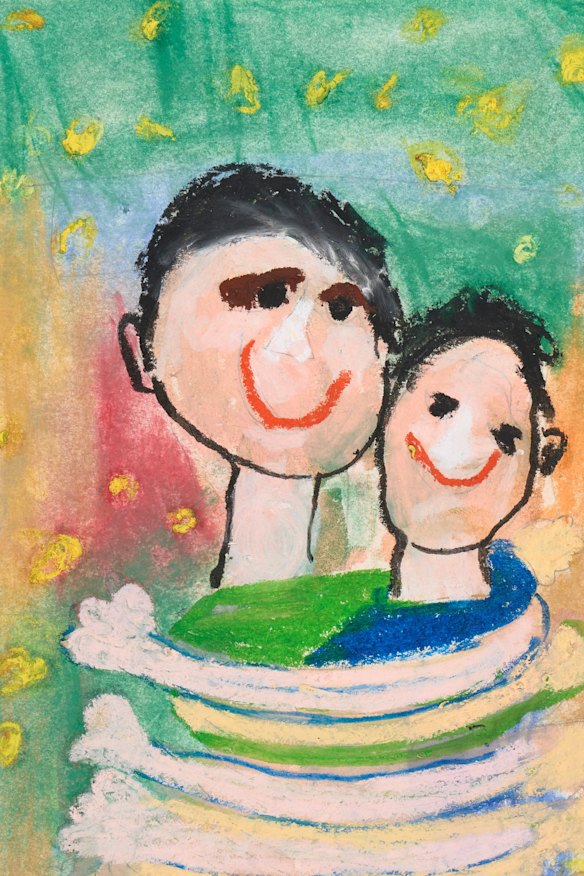 Young Archie 2026 finalist, 5–8 years, Caden Bi, “Forever her little one”, oil pastel and pastel on paper.