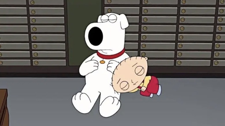 Brian and Stewie (both Seth MacFarlane) sleep on each other in Family Guy