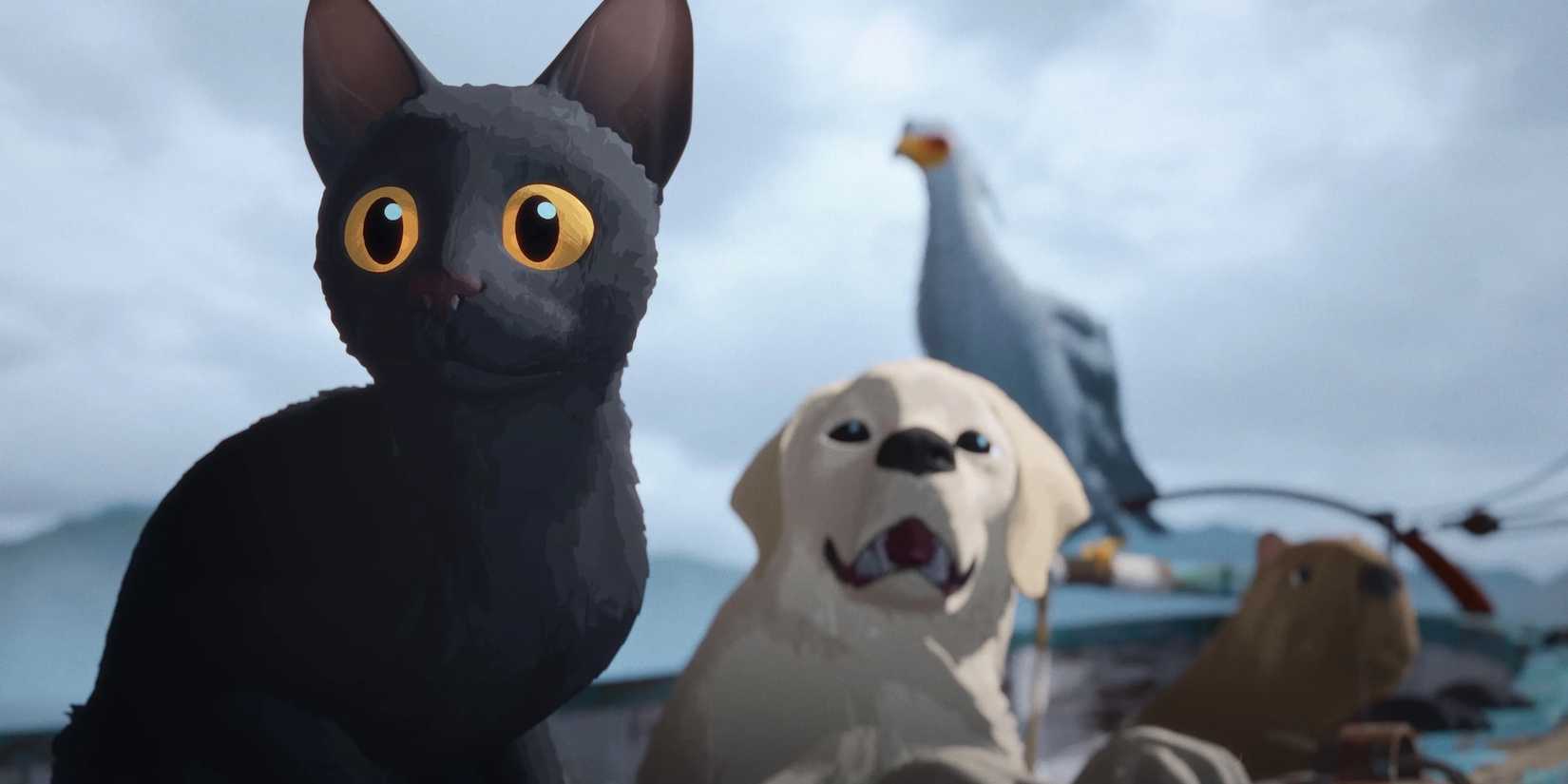 A cat and a dog looking shocked in Flow