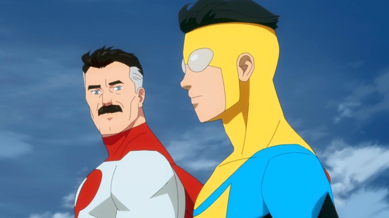 Omni-Man looking at Invincible in the sky in Invincible
