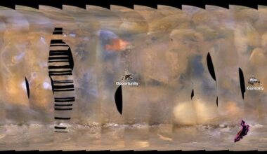 The 2018 Martian dust storm spreads across the planet's surface, as seen by the Mars Colour Imager aboard NASA's Mars Reconnaissance Orbiter (Credit : NASA/JPL-Caltech/MSSS)
