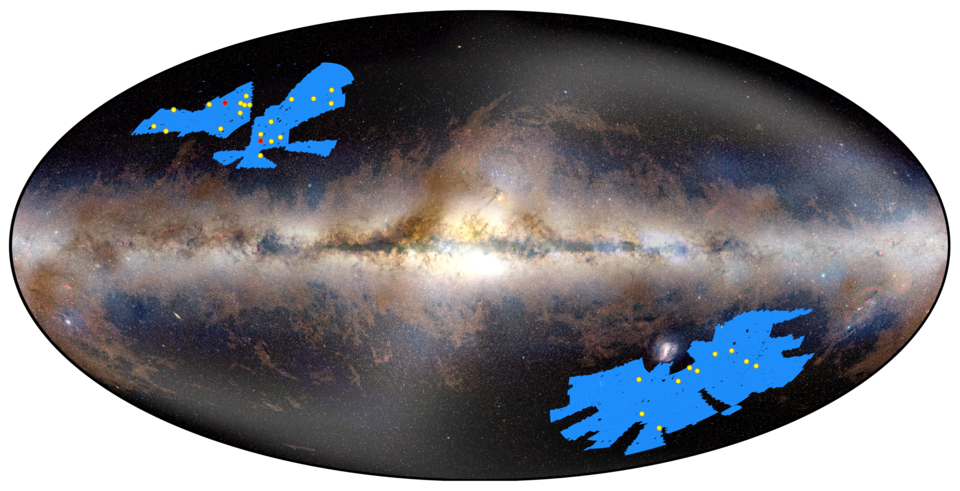 The locations in the sky of the 31 newly discovered quasars