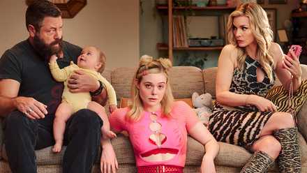 The family sitting around the living room in Margo's Got Money Troubles.