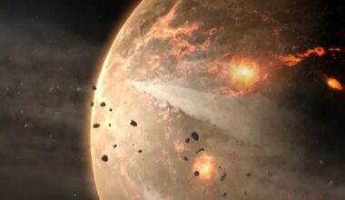 This artist's illustration shows Earth being bombarded by asteroids during the Late Heavy Bombardment (LHB). The LHB was caused by the migration of the Solar System's giant planets, which unlodged asteroids from their stable position and sent many careening into the inner planets. New research says the heat from the continual impacts slowed the formation of thick continental crust, explaining why we have almost no rock samples from the Hadean eon. Image Credit: NASA's Goddard Space Flight Center Conceptual Image Lab