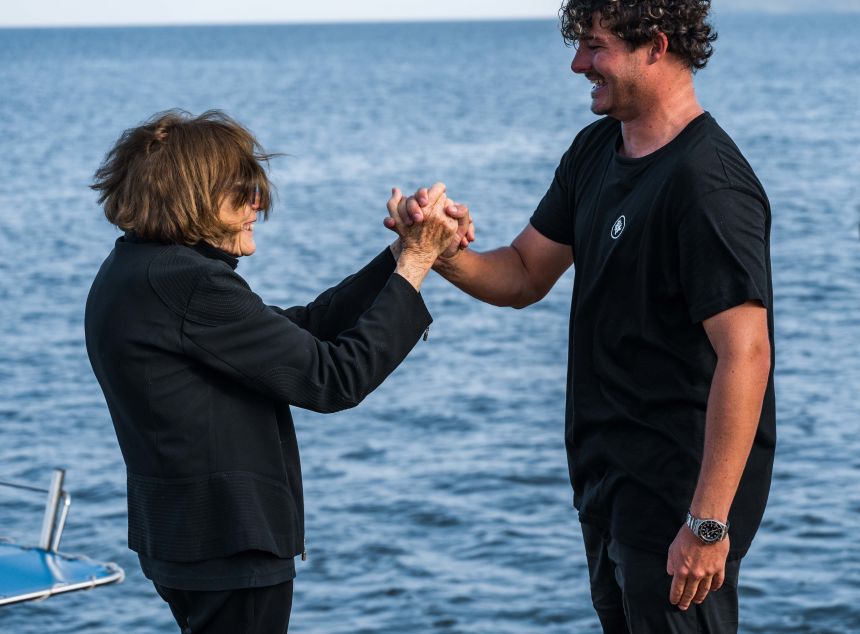 Titouan Bernicot with his “Ocean Sister,” Sylvia Earle. Earle has been a huge source of inspiration for Bernicot, who hopes to continue expanding his work into other regions.