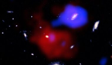 This image the red potato galaxy inside its cloud of gas, coloured red in this image. The blue gas contains another galaxy, and the extended blue region is the x-ray jet from the galaxy's AGN. The red potato is quiescent, despite being surrounded by gas, and researchers think it's because of the jet from the neighbouring galaxy. Image Credit: X-ray: NASA/CXC/Univ. Milano-Bicocca/W. Wang et al.; Infrared: NASA/ESA/CSA/STScI; Radio: ESO/NRAO/NAOJ/ALMA; Image processing: NASA/CXC/SAO/N. Wolk &amp; P. Edmonds