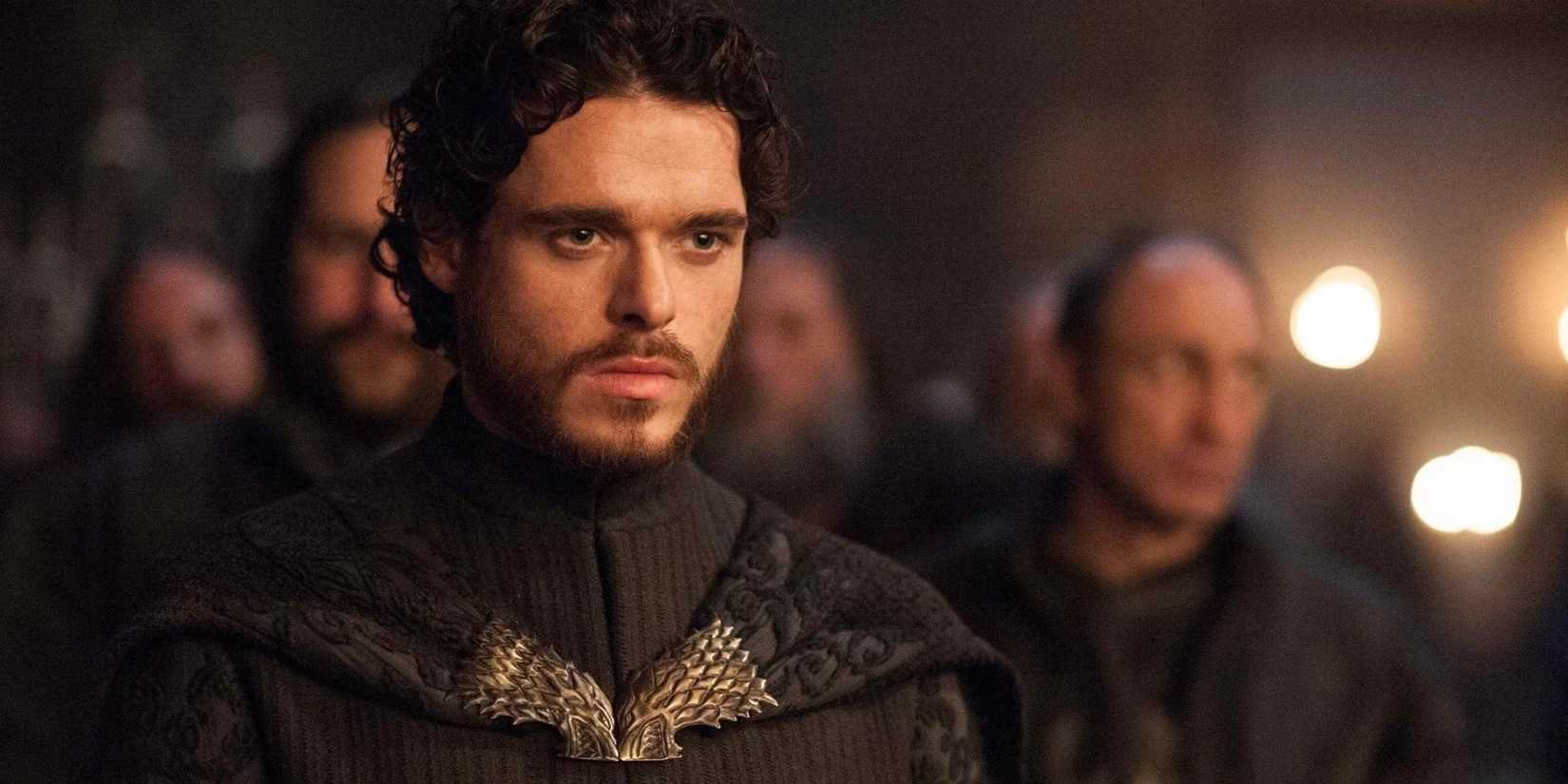 Richard Madden as Robb Stark looking serious in Game of Thrones Season 3, Episode 9 The Rains of Castamere.